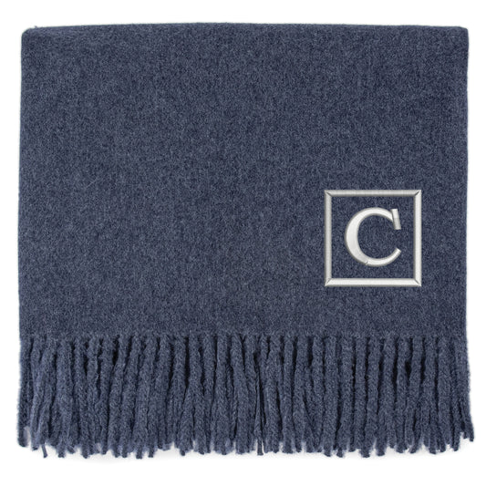 SPECIAL OFFER Denim Faux Cashmere throw with single letter embroidered initial