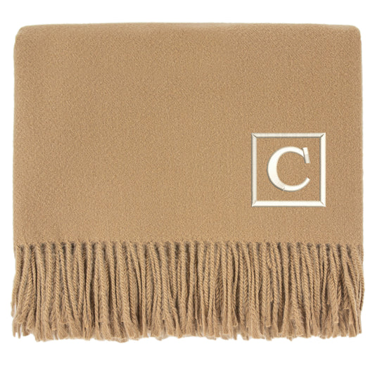 SPECIAL OFFER Sandalwood Faux Cashmere throw with single letter embroidered initial