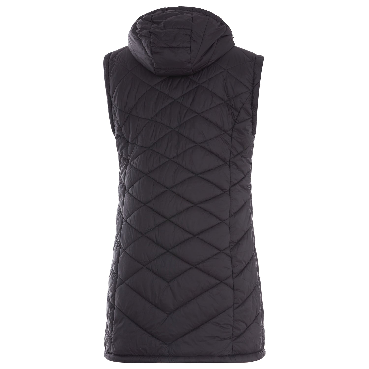 Black quilted vest on a white background