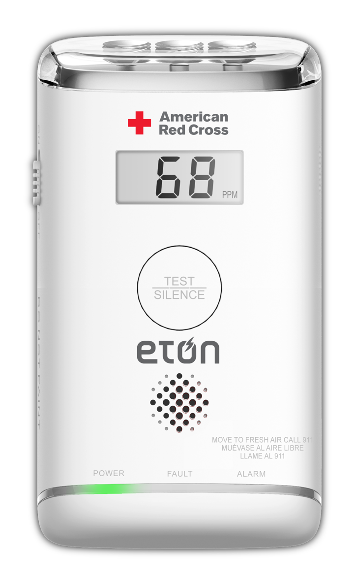 American Red Cross Eton emergency radio with digital display on a white background