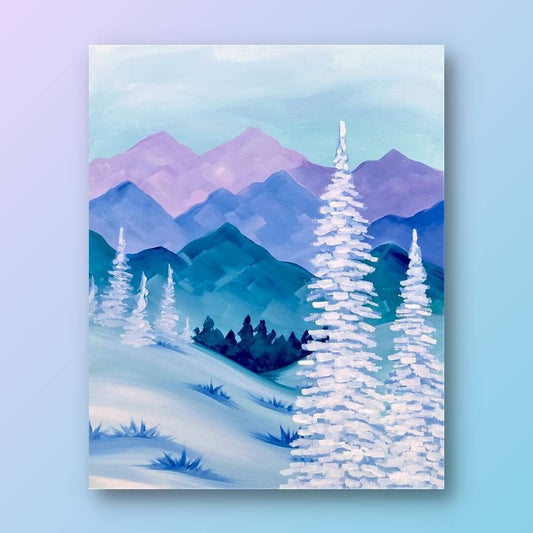 Four winter-themed greeting cards with a blue background, featuring a snowman, gnome, and snowy landscapes.
