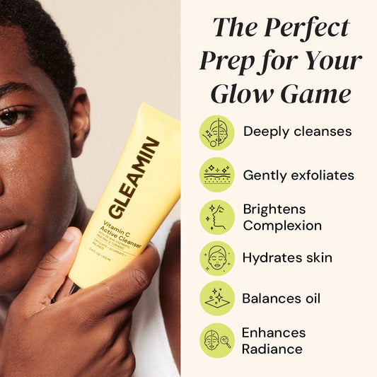 Yellow tube of Gleamin Clarifying Brightening Cleanser on a white background