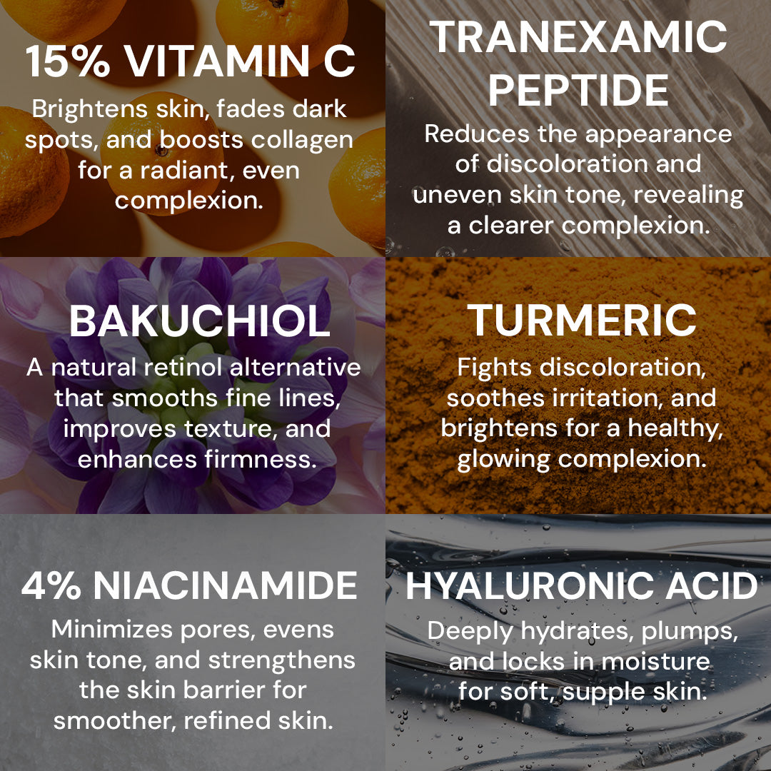 Product ingredients with text on a dark background