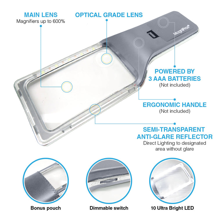 6X Rechargeable LED Magnifying Glass with 3 Color Modes