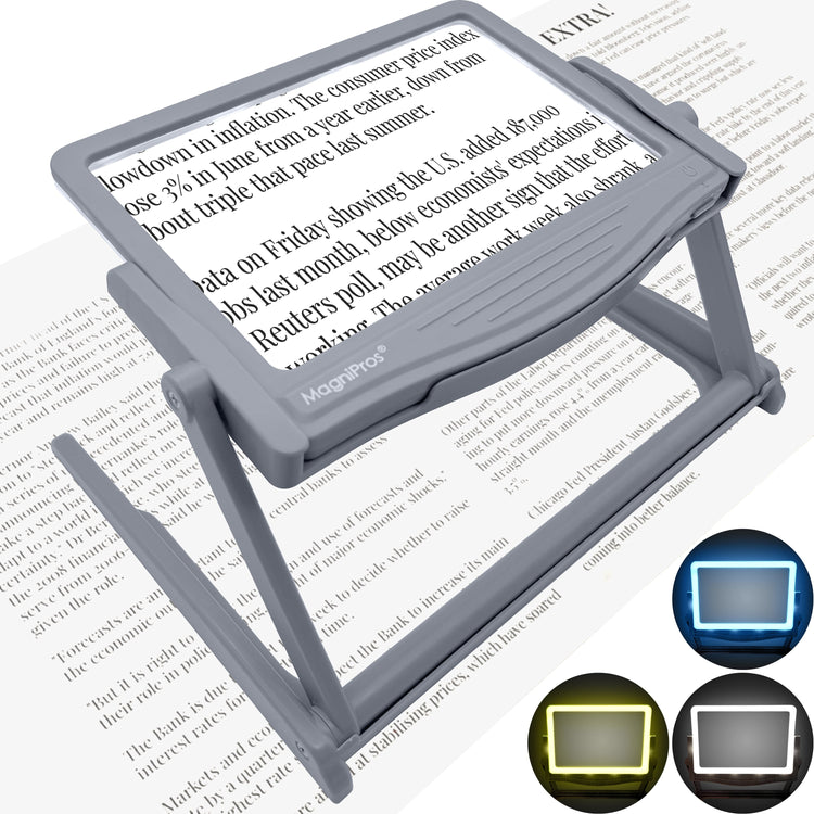 5x LED Page Magnifier with 3 Color Light Modes & Detachable Hands-Free Stand