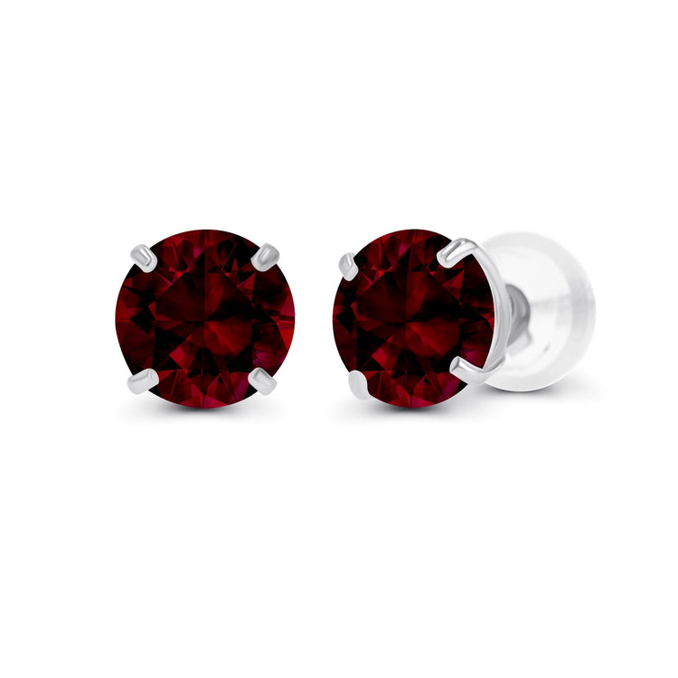 2.00 CTW Natural Red Garnet Stud Earrings in 14K White Gold - Handcrafted USA