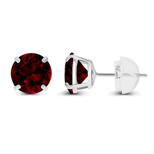 2.00 CTW Natural Red Garnet Stud Earrings in 14K White Gold - Handcrafted USA