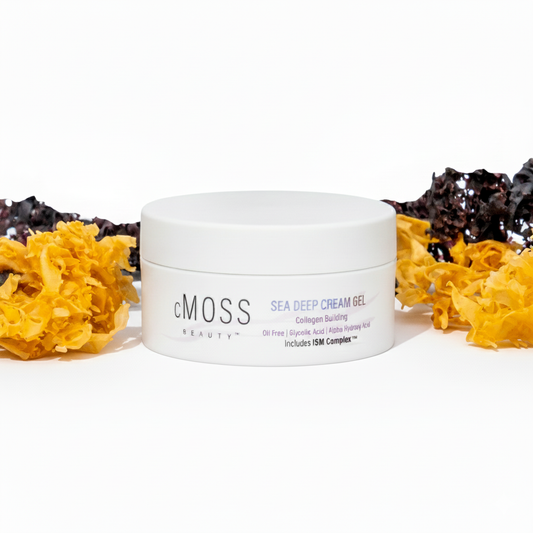 Moss Beauty Sea Deep Cream Gel jar with seaweed on a white background
