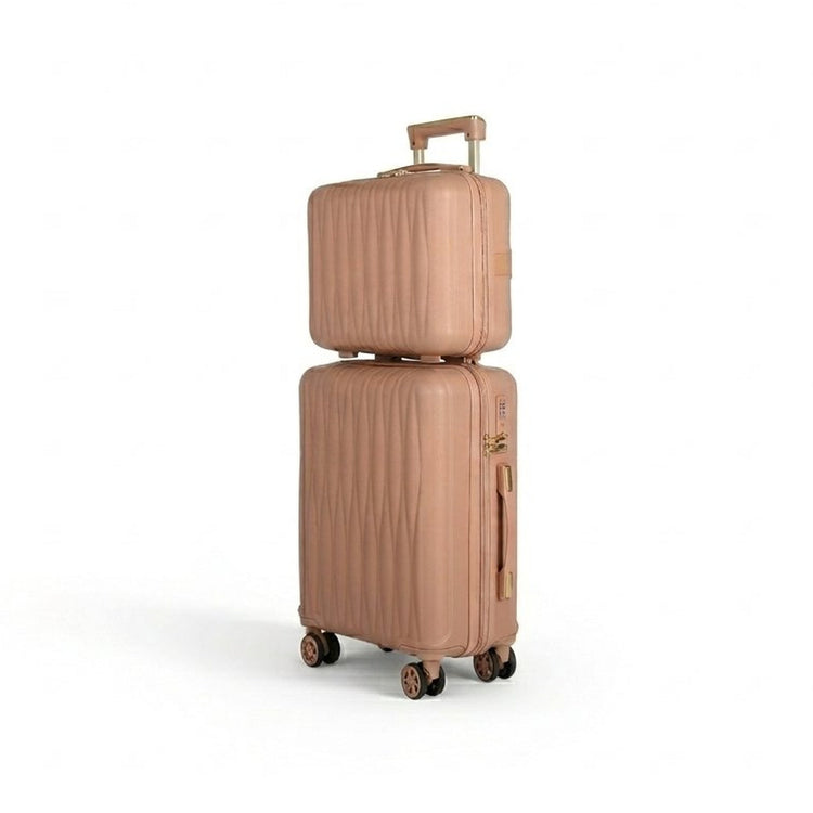 Set of two brown suitcases on a white background