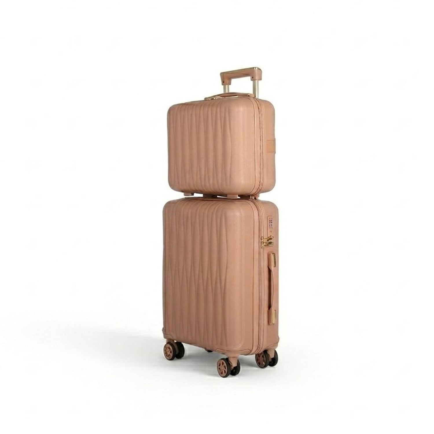 Set of two brown suitcases on a white background