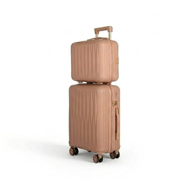 Set of two brown suitcases on a white background