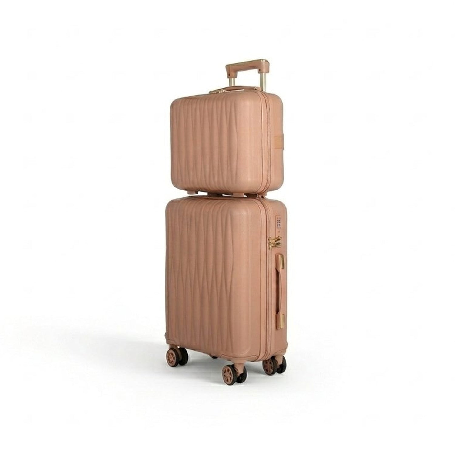 Set of two brown suitcases on a white background