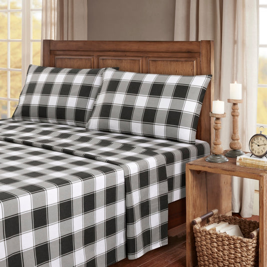 Kathy Ireland 100% Turkish Cotton Flannel Sheet Set - Gingham Plaid