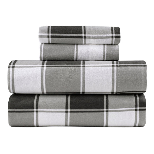 Kathy Ireland 100% Turkish Cotton Flannel Sheet Set - Gingham Plaid