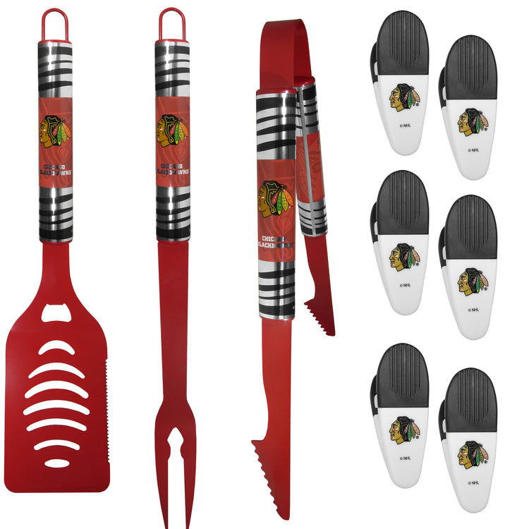 NHL 9 pc Tailgate set w/3 Color BBQ Tools and 6 chip Clips