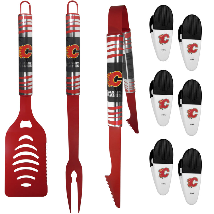 NHL 9 pc Tailgate set w/3 Color BBQ Tools and 6 chip Clips