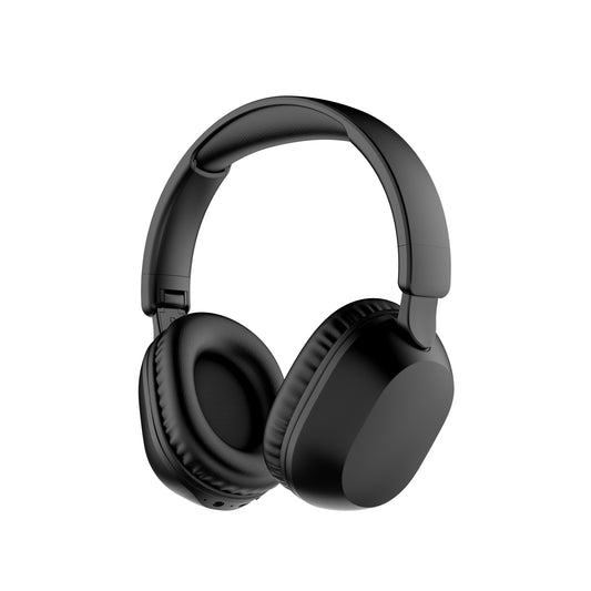 Black headphones on a white background
