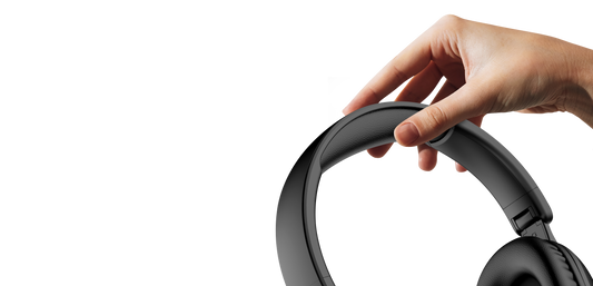 Black headphones on a white background