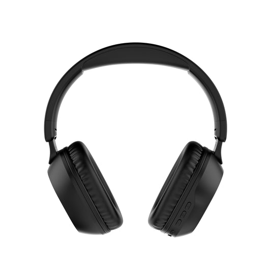 Black headphones on a white background