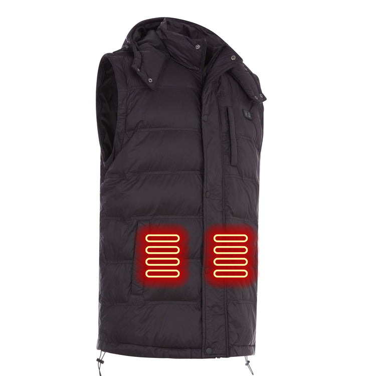 Black puffer vest with heated sleeves on a white background