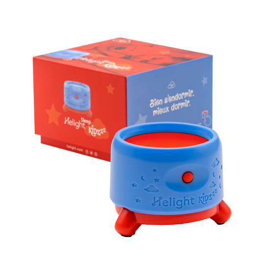 Blue and red night light with packaging on a white background