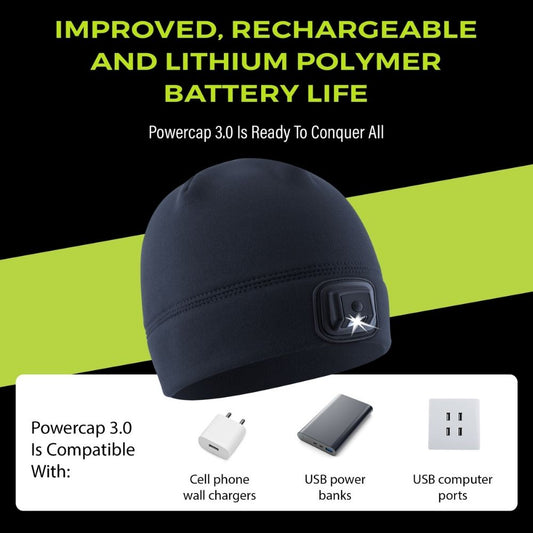 POWERCAP 3.0 Rechargeable Fleece LED Lighted Headlamp Beanies - 2-Pack Bundle (Black + Black)