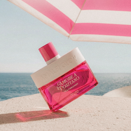 Amore a Positano perfume set in a decorative box with 'Amalfi Glow' branding.