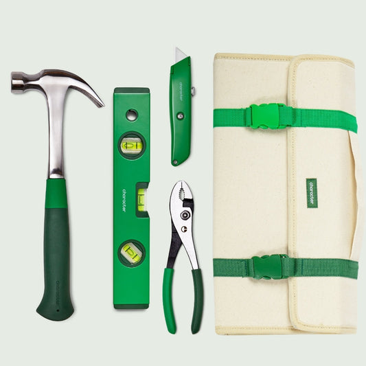 Hanging Tools Bundle: Tool Tote, Hammer, Level, Slip Joint Pliers, Utility Knife
