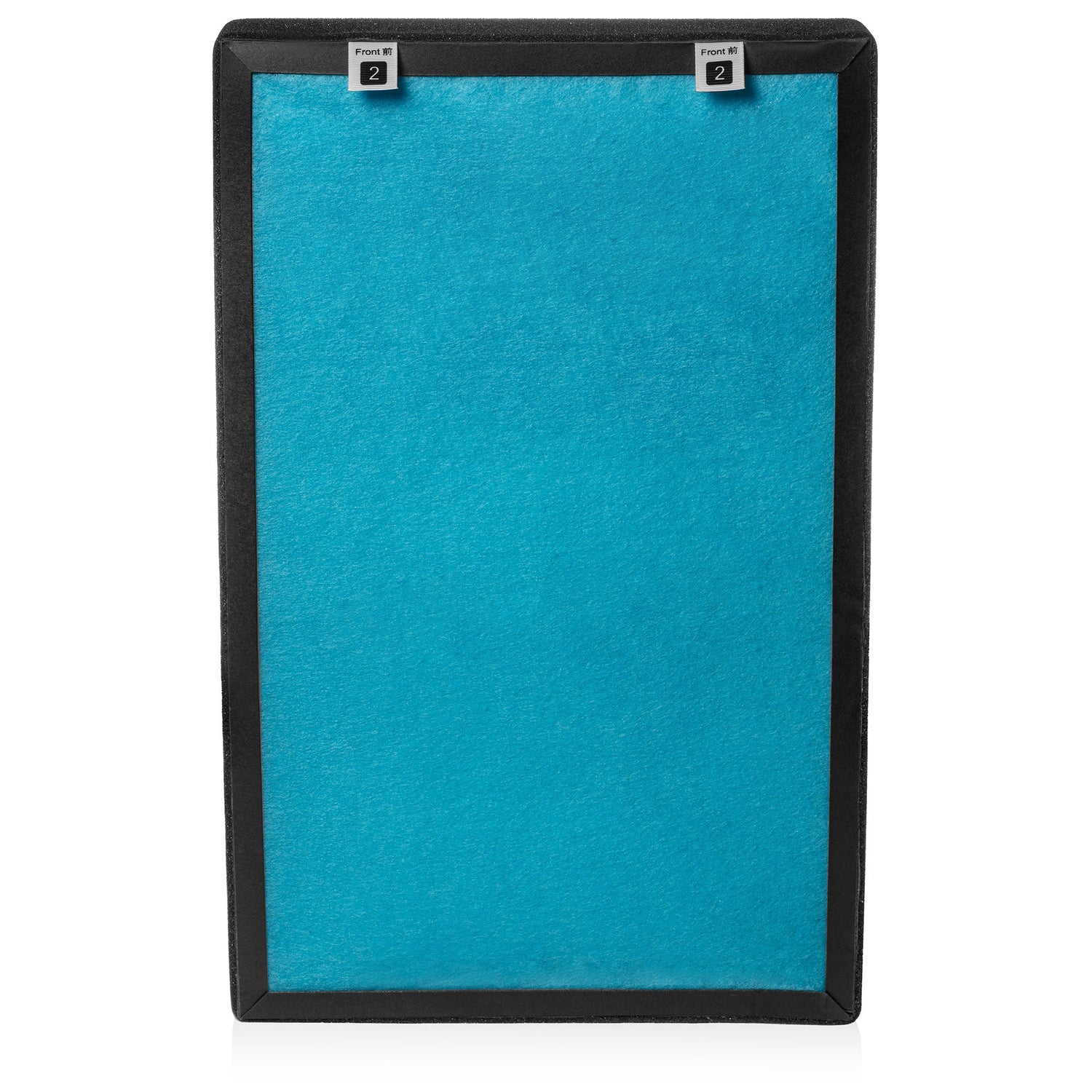 Blue felt board with black frame on a white background