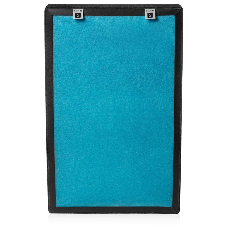 Blue felt board with black frame on a white background