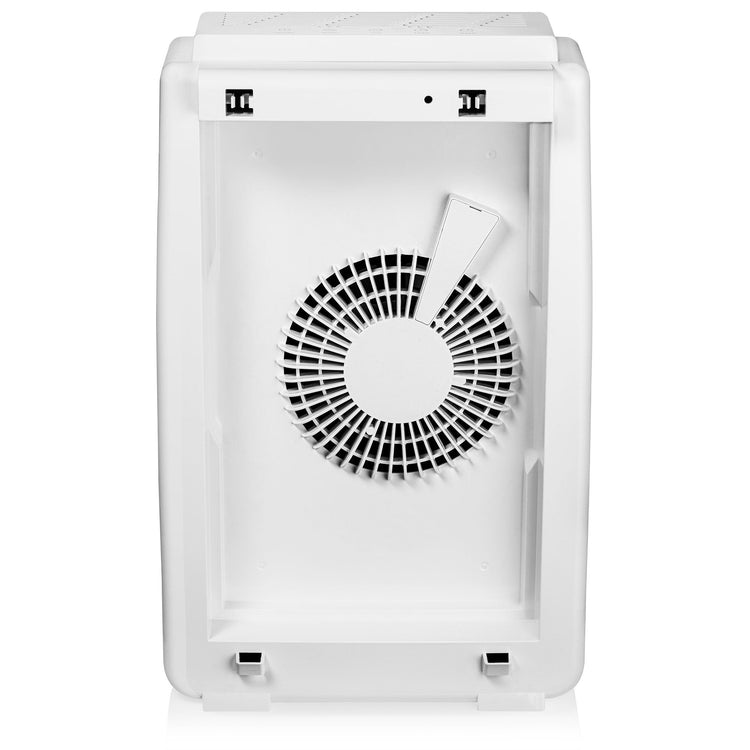 White electronic device with a circular component on a white background