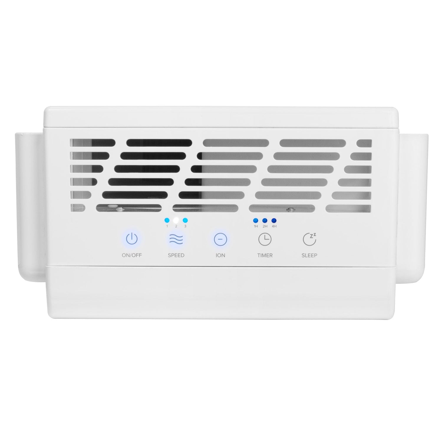 White air purifier with control panel on a white background
