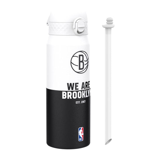Brooklyn Nets water bottle with NBA logo on a white background