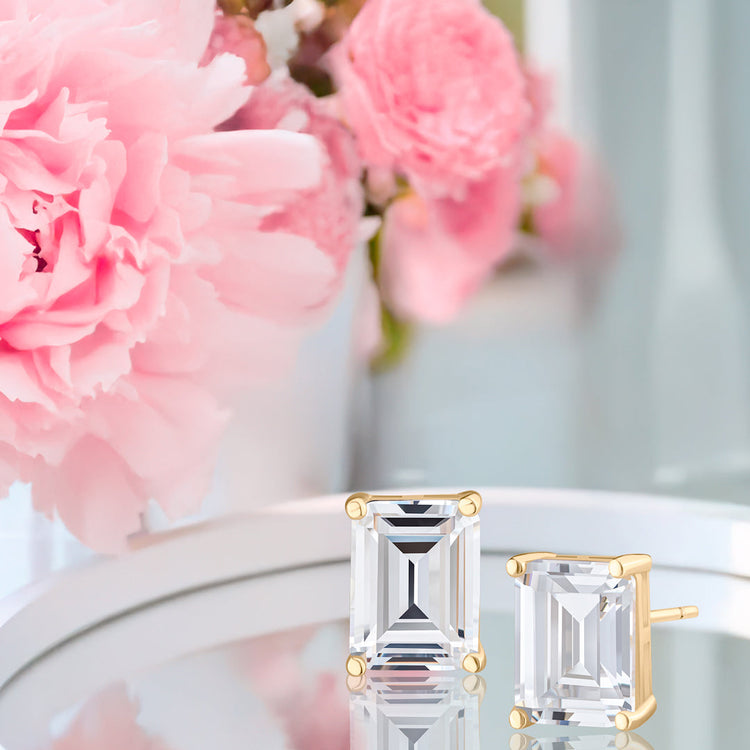 Ice by Jardin Emerald Cut Stud Earring Gold