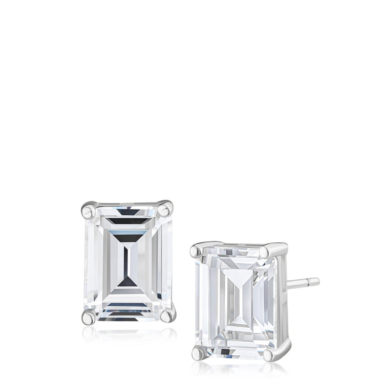Ice by Jardin Emerald Cut Stud Earring Silver