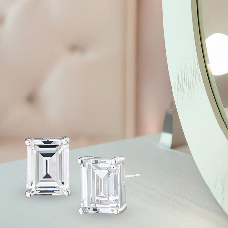 Ice by Jardin Emerald Cut Stud Earring Silver