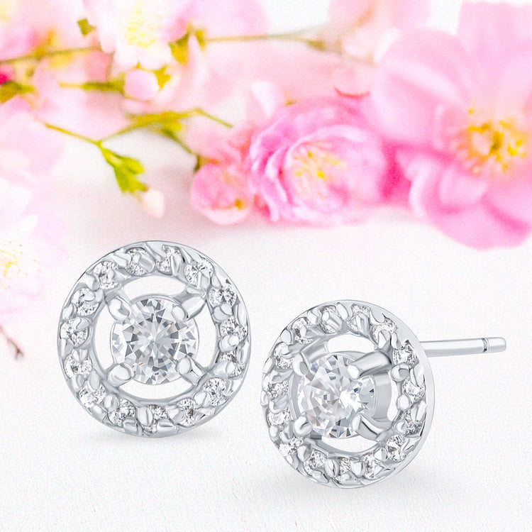 Ice by Jardin Sterling Silver Round Halo Stud Earring