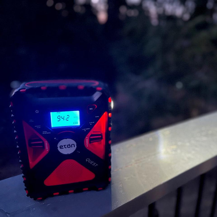 QUEST RUGGED SOLAR POWERED ALL BAND WEATHER RADIO WITH BLUETOOTH AND AMBIENT LIGHT