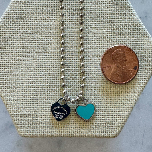 DOUBLE HEARTS ON BALL CHAIN-Silver