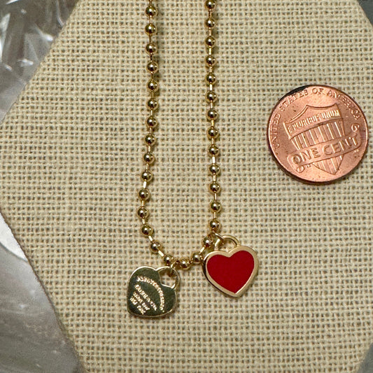 DOUBLE HEARTS ON BALL CHAIN - GOLD