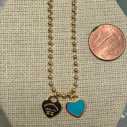 DOUBLE HEARTS ON BALL CHAIN - GOLD