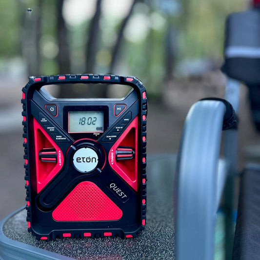 QUEST RUGGED SOLAR POWERED ALL BAND WEATHER RADIO WITH BLUETOOTH AND AMBIENT LIGHT