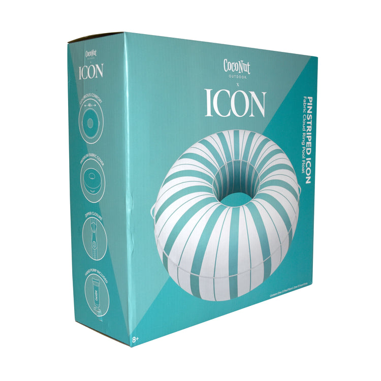 Teal packaging of a striped product with 'Icon' branding on a white background