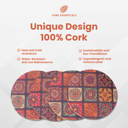 Set of colorful oval placemats with pattern on a white background