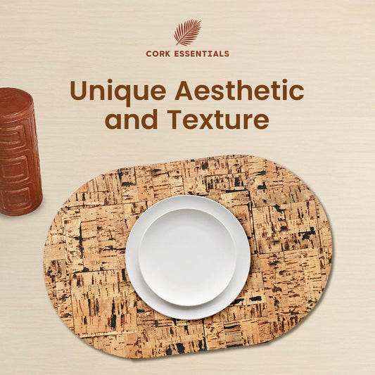 Oval-shaped cork placemat on a white background