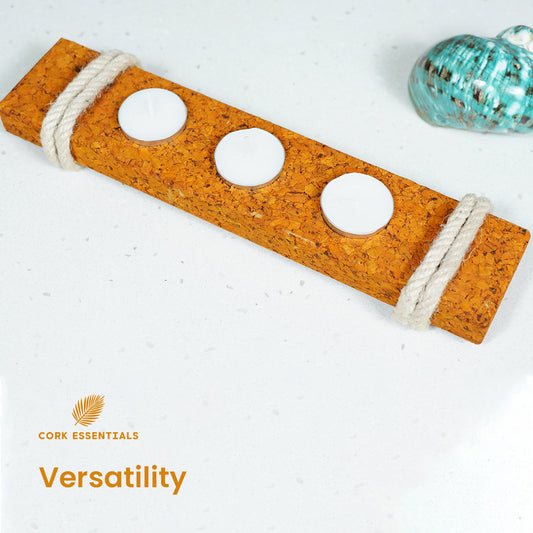 Cork board with three holes and a rope handle on a white background