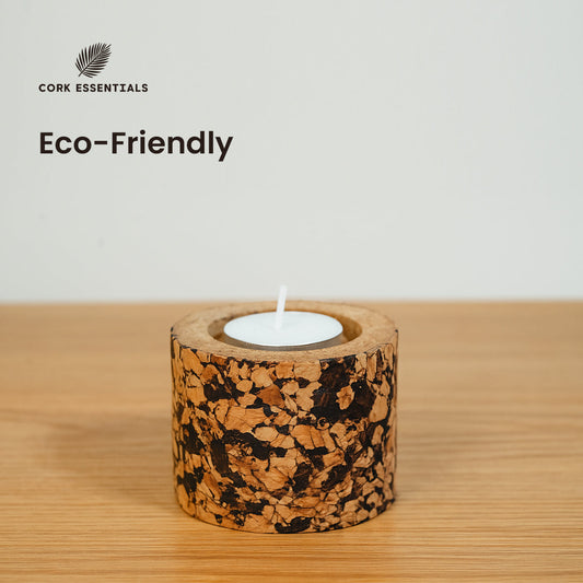 Three candle holders made of cork on a white background