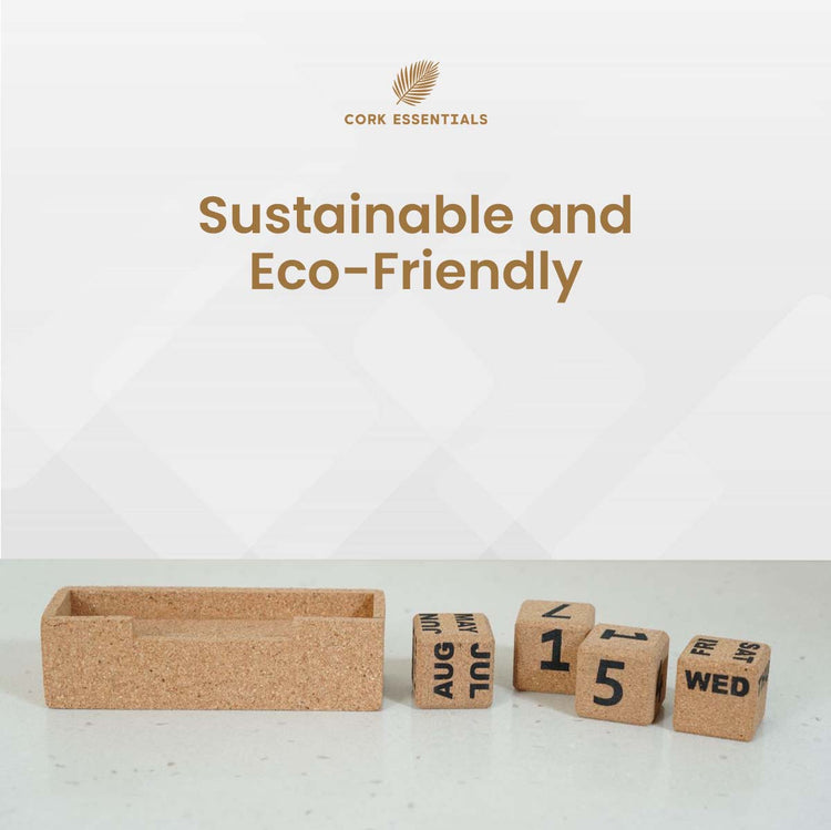 Cork essentials with a box and date cubes on a white background, featuring the brand 'Cork Essentials'.