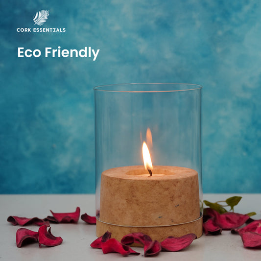 Two candle holders with candles inside on a white background