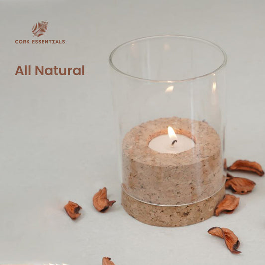 Two candle holders with candles inside on a white background